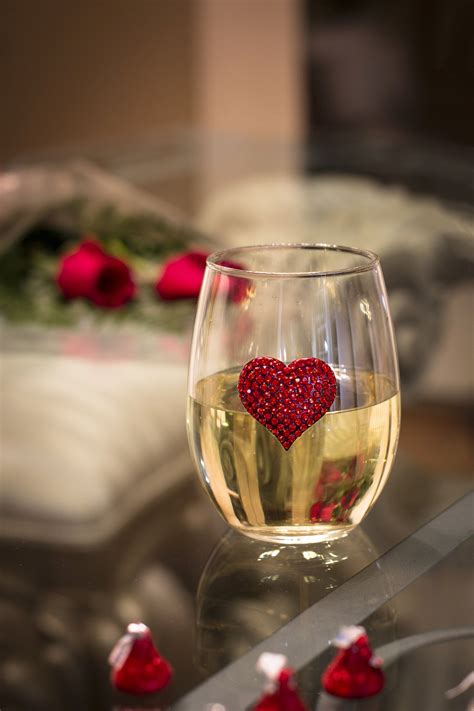 Red Heart Stemless Jeweled Wine Glass Wine Glass Centerpieces Wine Glass Wine Glass Decor