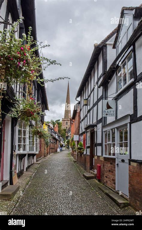 Street Scene In The Historic Church Lane Ledbury Herefordshire Uk