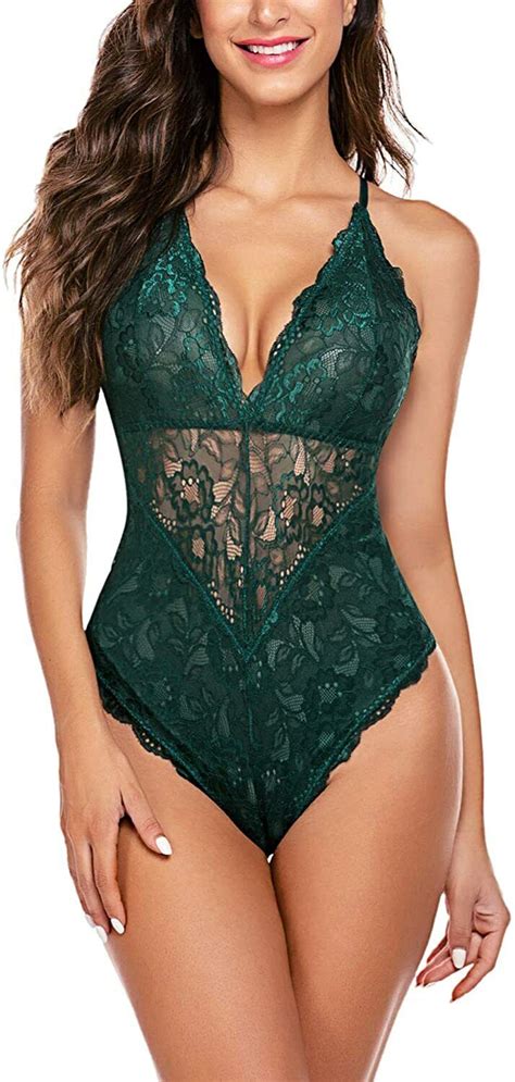 Womens Snap Crotch Lingerie Lace Bodysuit Eyelash Naugthy Teddies