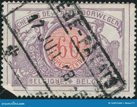 Vintage Stamp Printed In Belgium 1958 Shows Railway Stamps Editorial