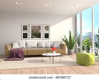 Modern Living Room Interior 3d Rendering Stock Illustration 1042738888