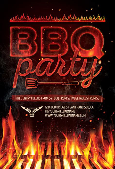 Barbecue Grill Party Flyer Template For Bbq Cookout And Gill Fest Events