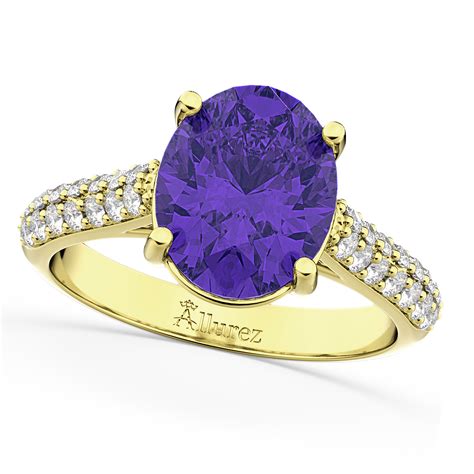 Oval Tanzanite And Diamond Engagement Ring 14k Yellow Gold 4 42ct Ad2630