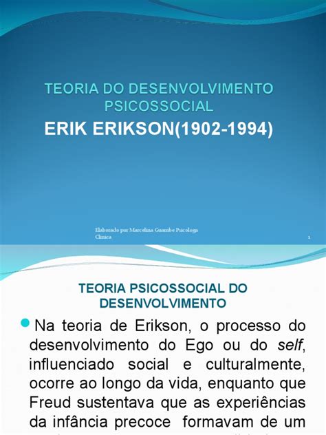 Teoria Do Desenvolvimento Psicossocial Erik Erikson Pdf Ciências