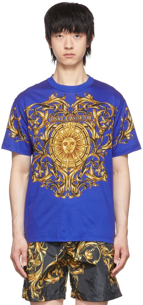 Versace Jeans Couture Blue Cotton T Shirt Versace
