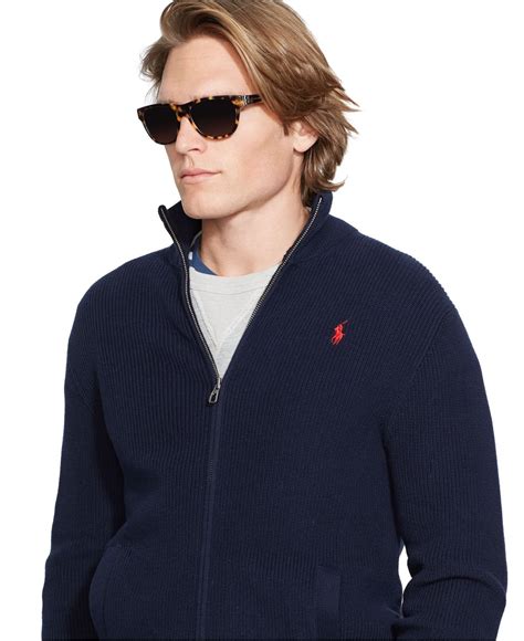 Lyst Polo Ralph Lauren Lightweight Full Zip Sweater In Blue For Men