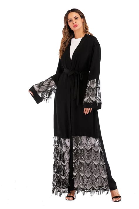 1667 Fashion Fancy Muslim Front Open Abaya In Dubai Nida Fabric Sequin