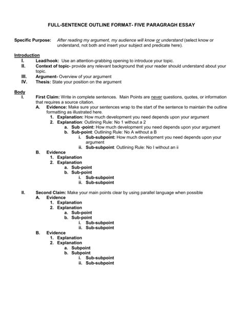 Full Sentence Outline Template