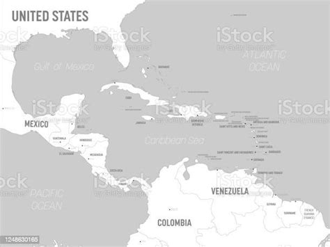 Vetores De Mapa Da América Central Terras Brancas E Água Cinza Mapa Político De Alto