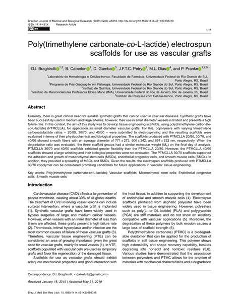 Pdf Poly Trimethylene Carbonate Co L Lactide Electrospun Scaffolds