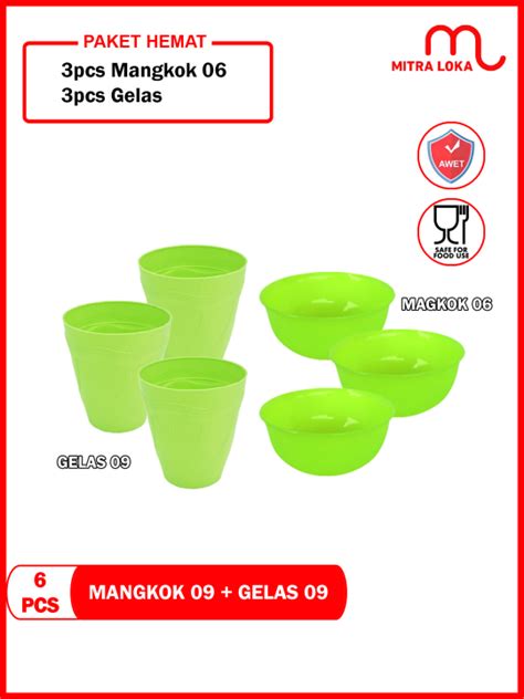 Mitra Loka Pcs Gelas Plastik Set Mangkok Plastik Tahan Panas Lazada