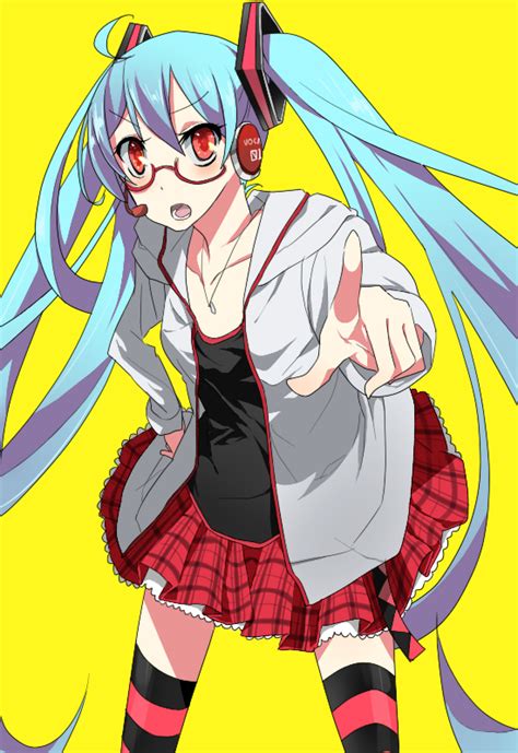 Safebooru Ahoge Aqua Hair Bespectacled Extpil Glasses Hatsune Miku