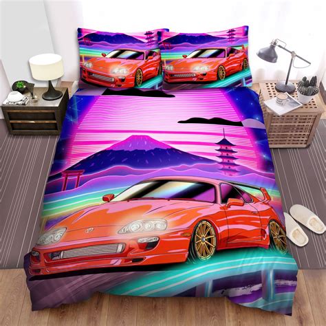 Vaporwave Cars Synthwave Supra Mk4 Bed Sheets Spread Duvet Cover