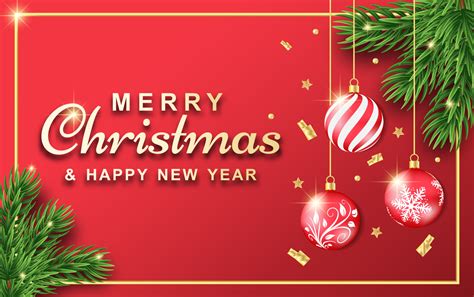 Merry Christmas And Happy New Year Banner Realistic Banner With Ball Ornament Vector Template