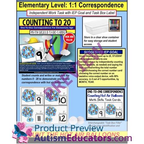 ONE TO ONE CORRESPONDENCE Counting HOT AIR BALLOONS TASK BOX FILLER ACTIVITIES