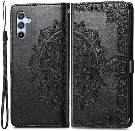 Samsung Galaxy A54 Hoesje Mandala Book Case Met Pasjeshouder Zwart