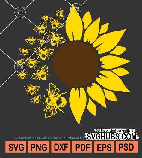 Sunflower With Bees Svg Bee And Sunflower Svg Sunflower Svg