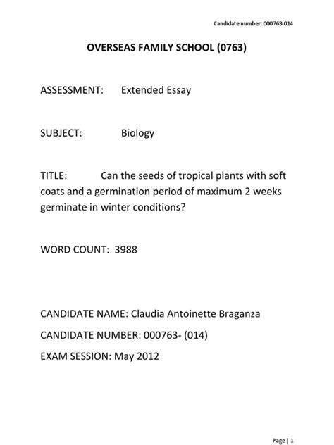 Ib Biology Extended Essay Pdf Germination Seed