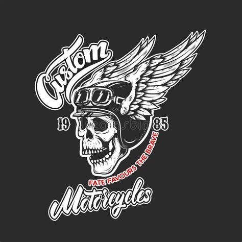 Winged Racer Skull With Piston In Head Design Element For Logo Label