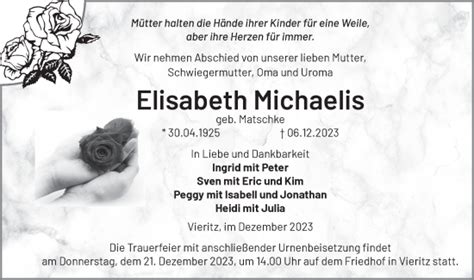 Traueranzeigen von Elisabeth Michaelis Märkische Onlinezeitung