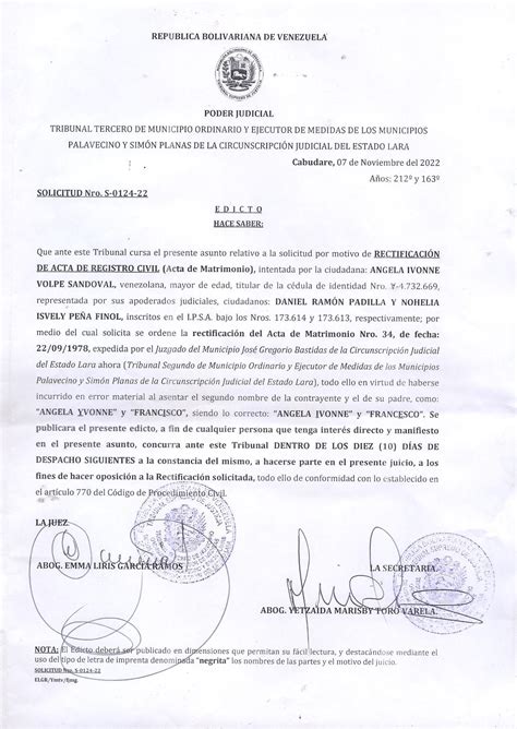 Edicto Rectificaci N De Acta De Registro Civil El Impulso