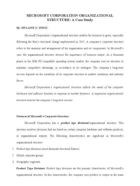 Microsoft Corporation Organizational Structure Mylaine Indoc Pdf Organizational Structure