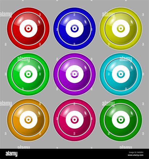 L icône de CD ou DVD signe symbole sur neuf boutons colorés Vector