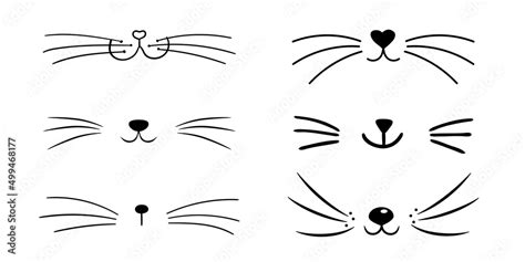 Vecteur Stock Set Of Vector Flat Cat Heart Nose Cute Cat Face