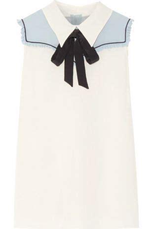 Miu Miu Pussy Bow Chiffon Paneled Silk Crepe De Chine Top