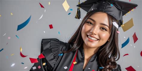 Premium Ai Image A Woman In A Graduation Cap And Gown Smiles At The