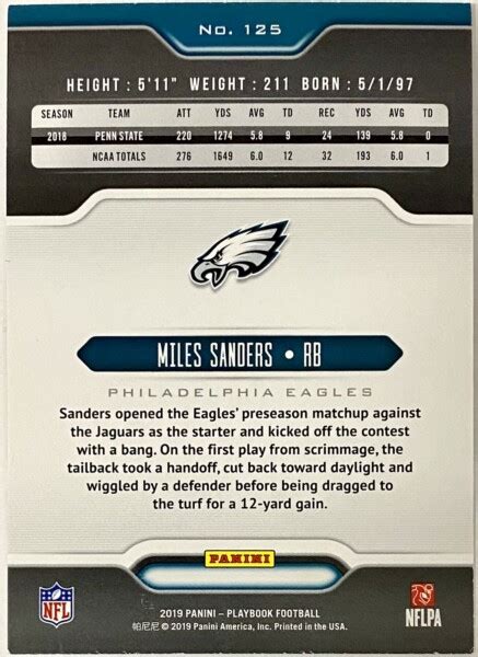 Miles Sanders 2019 Panini Playbook Football Philadelphia Eagles Rookie