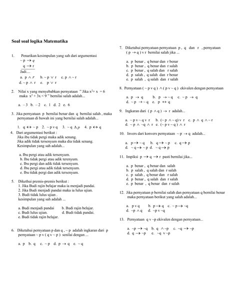 Soal Soal Logika Matematika