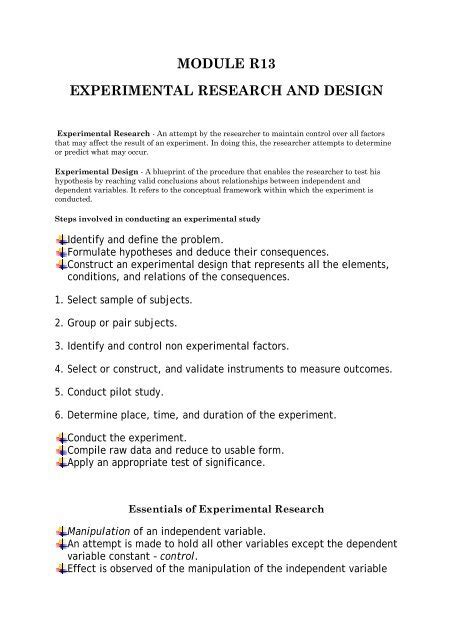 MODULE R13 EXPERIMENTAL RESEARCH AND DESIGN