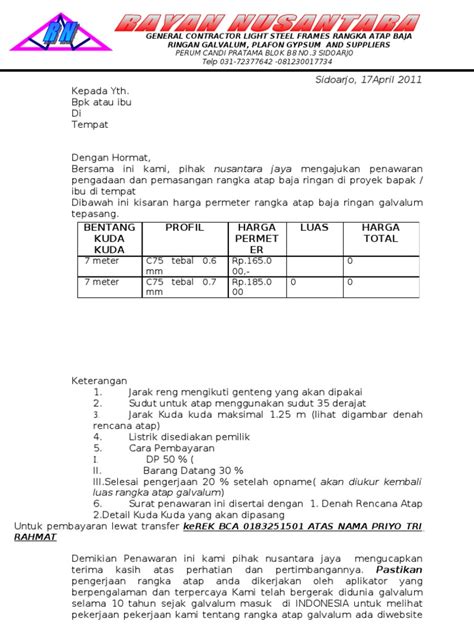 Contoh Surat Penawaran Tender Proyek Rumah Susun Khusus Imagesee