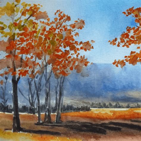 Autumn Landscape Watercolor Graphic · Creative Fabrica