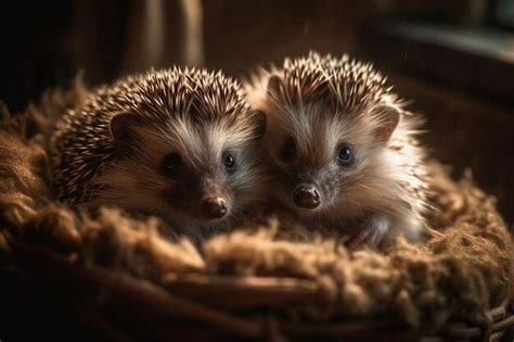 Premium AI Image | Two hedgehogs in a nest, one of which is a hedgehog.