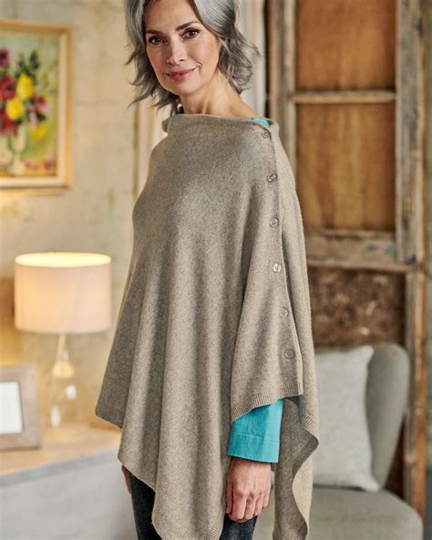 Marble Cashmere Merino Blend Button Poncho Woolovers Au