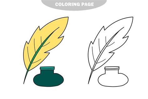 Simple coloring page. Inkpot and feather. Cartoon style vector ...