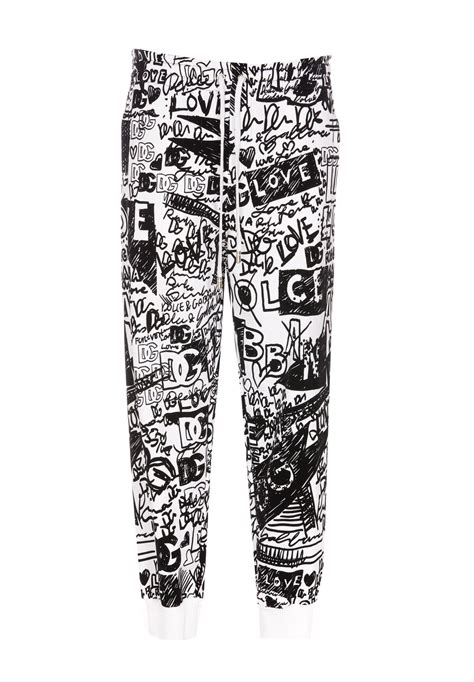 Dolce And Gabbana Graffiti Print Logo Sweatpants Black Editorialist