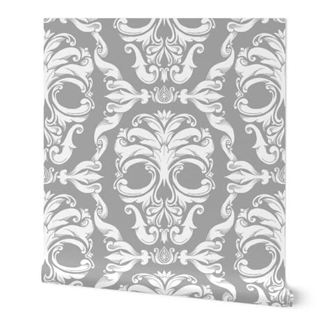 Victorian Skull Wallpaper Scrollwork Skulls Gray By Etsy