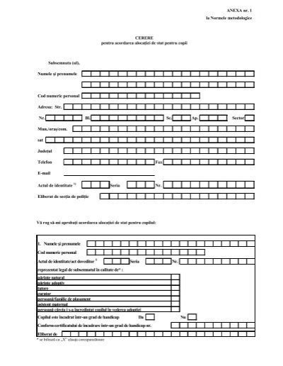 ANEXA Nr 1 La Normele Metodologice CERERE Pentru Acordarea