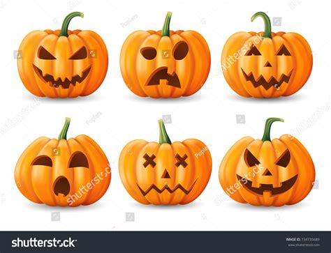 Set Halloween Pumpkins Funny Faces Autumn Stock Vector (Royalty Free) 734735689 | Shutterstock