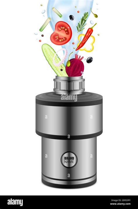 Various Eating Products With Water Falling Into Food Waste Disposer