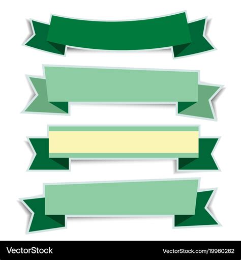 Green Ribbon Banners Sticker With Shadow On White Vector Image