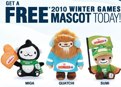 Free Vancouver 2010 Winter Games Mascot with Wonder+ Canada Purchase ...