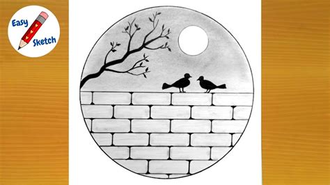 How To Draw Birds On Brick Wall Under The Moon Youtube