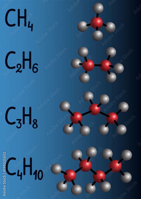 Chemical Formula And Molecule Model Methane Ch Ethane C H Propane