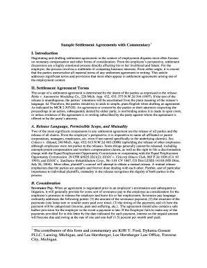 Fillable Online Sample Settlement Agreements With Commentary Fax Email