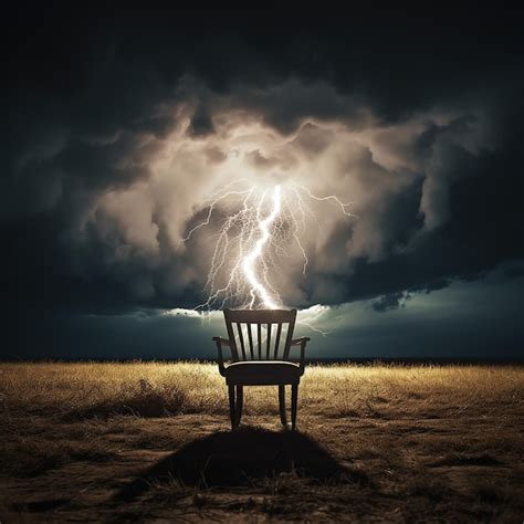 Premium Ai Image Chair In The Middle Of A Lightning Storm In The Air