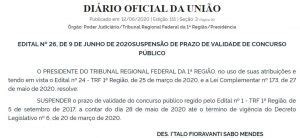 Concurso TRF 1 Contagem Do Prazo De Validade Suspenso VEJA